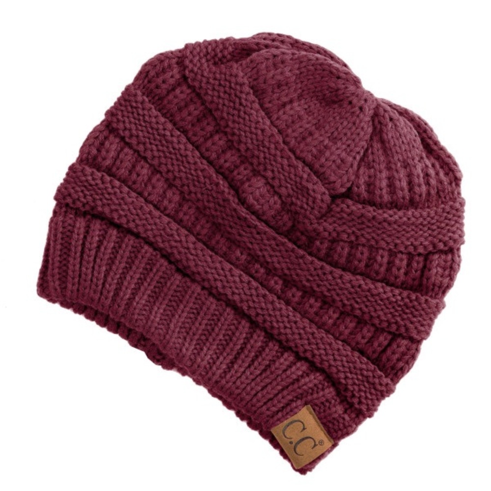 Solid Ribbed Knitted Beanie Hat Rose